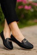 WULONG stylish womens casual loafers shoes Loafers For Women (Black , 5)