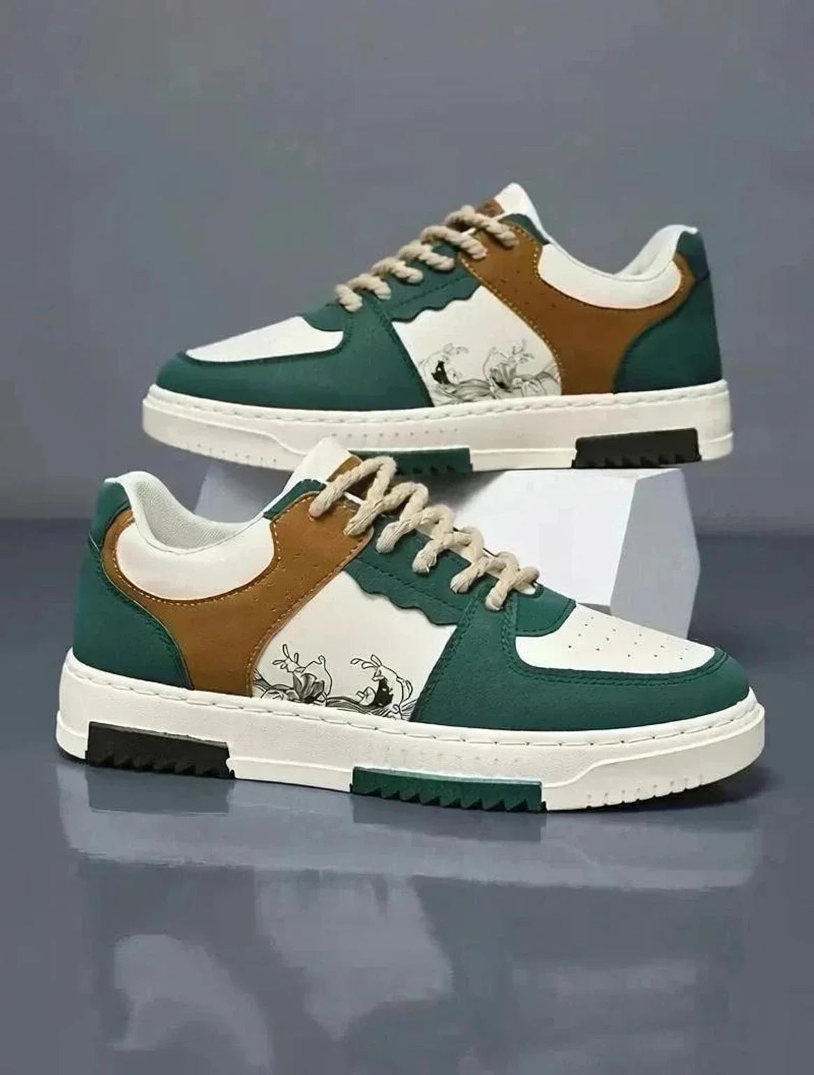 Echor Casual White Sneakers for Men Sneakers For Men (White, Green , 7)