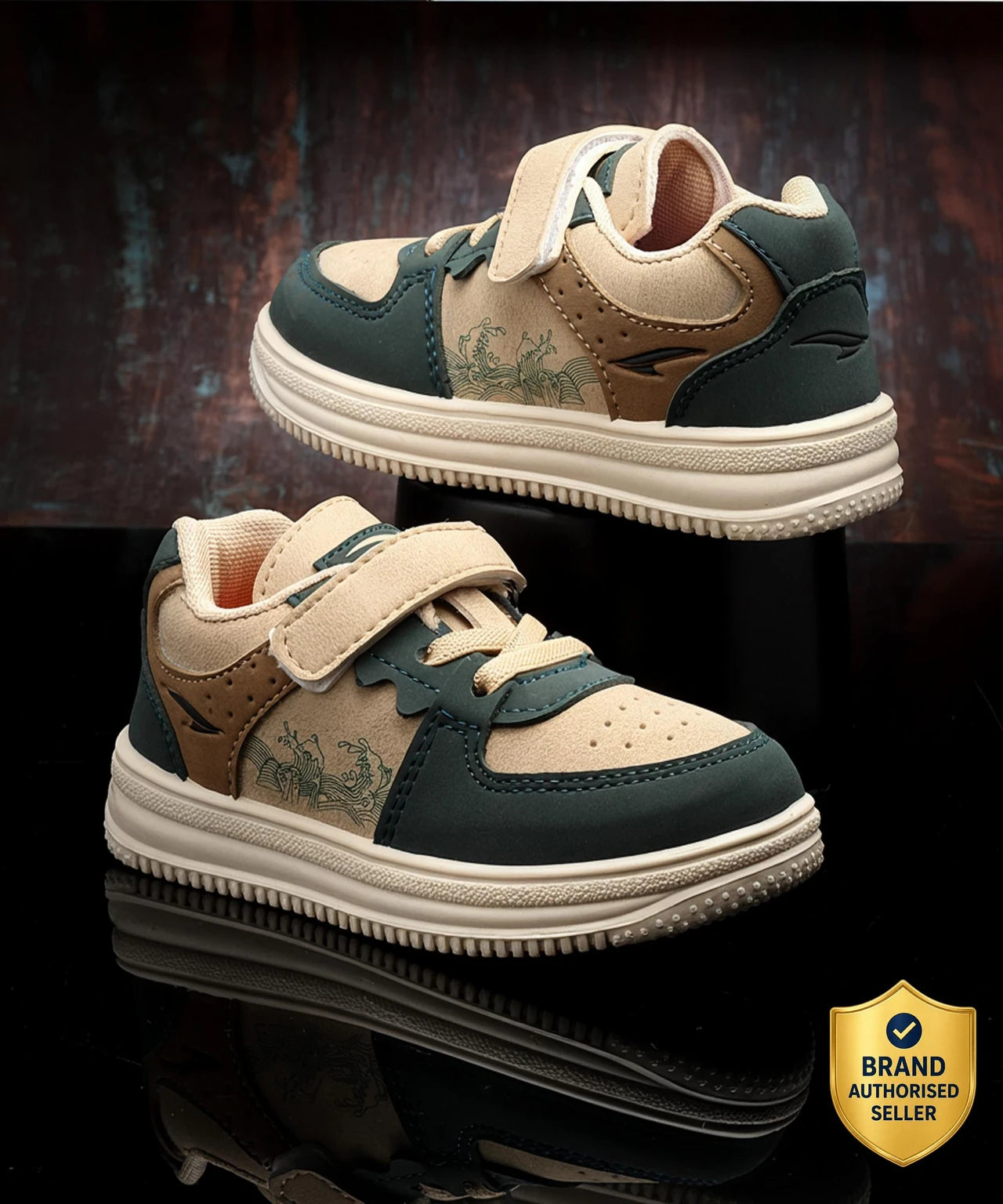 asian Velcro Sneakers For Boys & Girls (Beige, 2-2.5 Years)